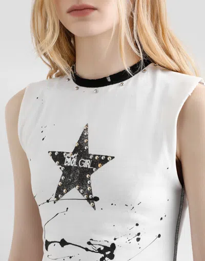 Dolce & Gabbana Jersey Sleeveless T-shirt With Print In White