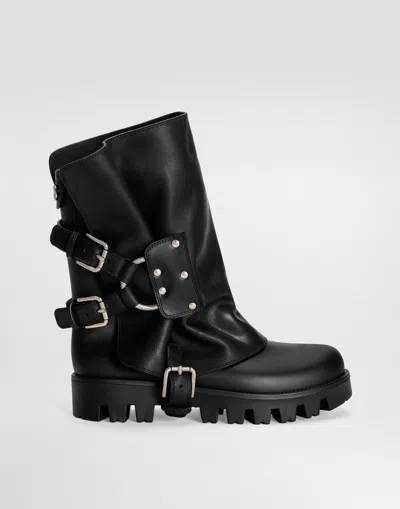 Dolce & Gabbana Chunky Sole Mid-calf Rain Boots With Studs In Black