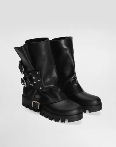 Dolce & Gabbana Chunky Sole Mid-calf Rain Boots With Studs In Black