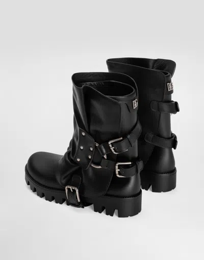 Dolce & Gabbana Chunky Sole Mid-calf Rain Boots With Studs In Black