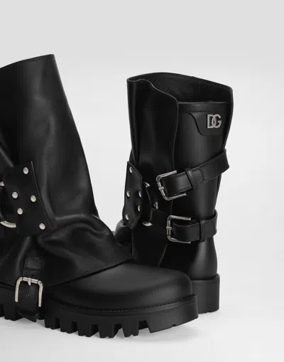 Dolce & Gabbana Chunky Sole Mid-calf Rain Boots With Studs In Black