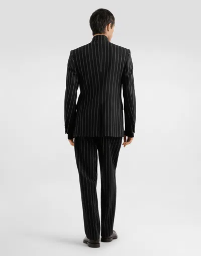 Dolce & Gabbana Pinstripe Wool Blend Single Breasted Coat In Black