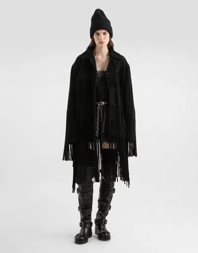 Dolce & Gabbana Pleated Fringe Coat In Black