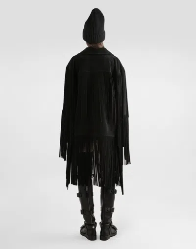 Dolce & Gabbana Pleated Fringe Coat In Black