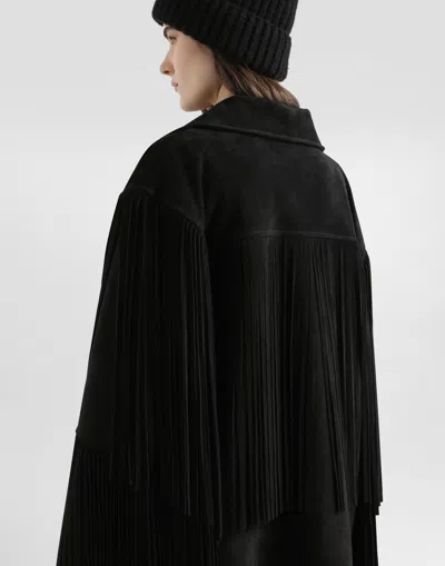 Dolce & Gabbana Pleated Fringe Coat In Black