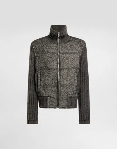 Dolce & Gabbana Knitted Houndstooth Jacket In Gray