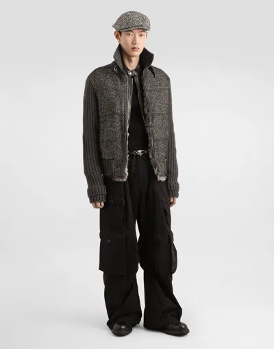 Dolce & Gabbana Knitted Houndstooth Jacket In Gray