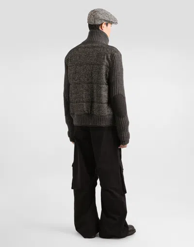 Dolce & Gabbana Knitted Houndstooth Jacket In Gray