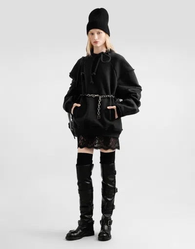 Dolce & Gabbana Ruffled-sleeve Drawstring Sweatshirt In Black