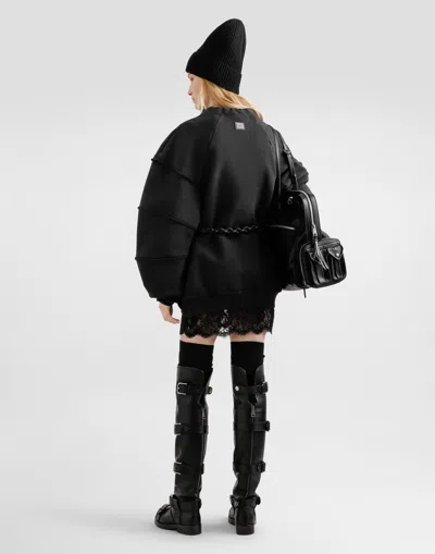 Dolce & Gabbana Ruffled-sleeve Drawstring Sweatshirt In Black