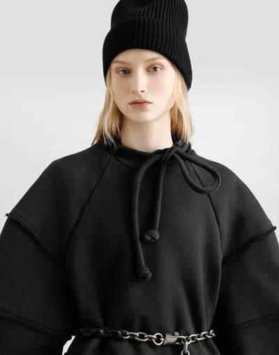 Dolce & Gabbana Ruffled-sleeve Drawstring Sweatshirt In Black