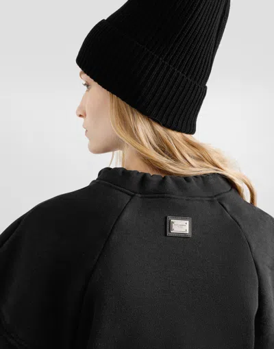 Dolce & Gabbana Ruffled-sleeve Drawstring Sweatshirt In Black