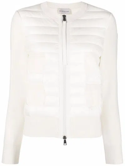Moncler Down-paneled Knitted Jacket In White