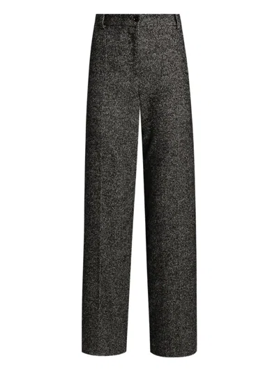 Dolce & Gabbana High Waist Herringbone Houndstooth Tailored Trousers In Black