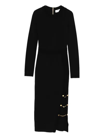 Elisabetta Franchi Midi Dress With Side Slit And Buttons In Black