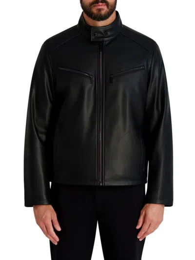 Karl Lagerfeld Collared Leather Jacket In Black