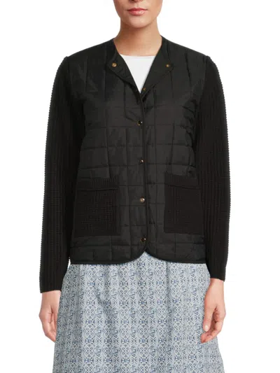 Ak Collection By Yal Women's Quilted Cotton-blend Cardigan In Black