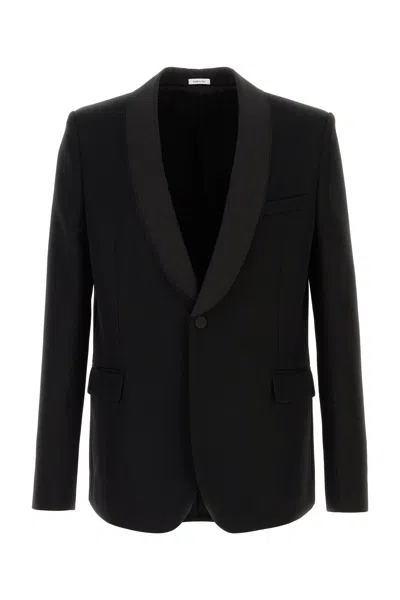 Alexander Mcqueen Tailored Wool Blazer Flap Pockets In Black
