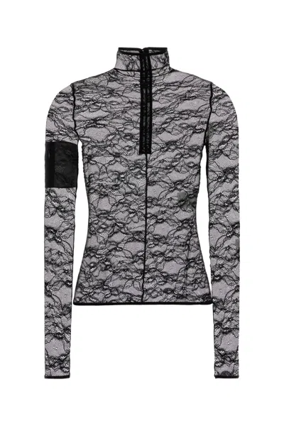 Courrèges Courreges Black Stretch Lace Top In Black