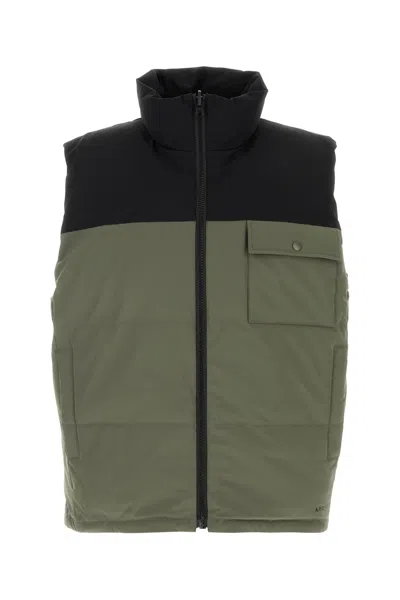 Apc A.p.c. Two-tone Stretch Polyester Doudoune Padded Jacket In Green