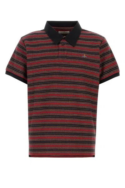 Vivienne Westwood Multicolor Polo Shirt With Orb Decoration On The Chest And All-over Stripes Motif In Cotton Man In White