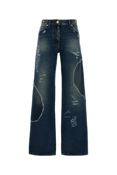 Versace Timeless Blue Straight-leg Jeans With Classic Five-pocket Design