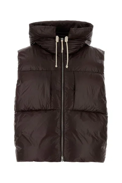 Jil Sander Hooded Quilted Down Jacket Drawstring Detail In Brown