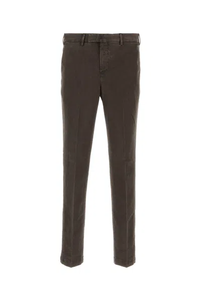 Pt Torino Stretch Cotton Trousers With Pockets And Loops In Brown