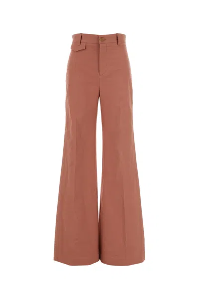 Chloé High-rise Flared Trousers In Cotton Canvas Pink Size 8 100% Cotton, Horn Bubalus Bubalis, Farmed, Co In Pink