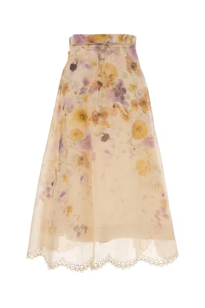 Zimmermann Printed Linen Blend Memento Skirt In White
