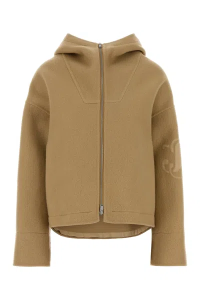 Jil Sander Long Sleeve Hooded Felt Outerwear In Brown