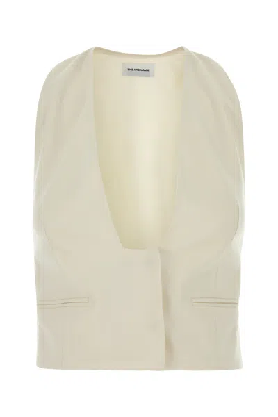 The Andamane Stretch Gabardine Sleeveless Deep V-neck Vest In White