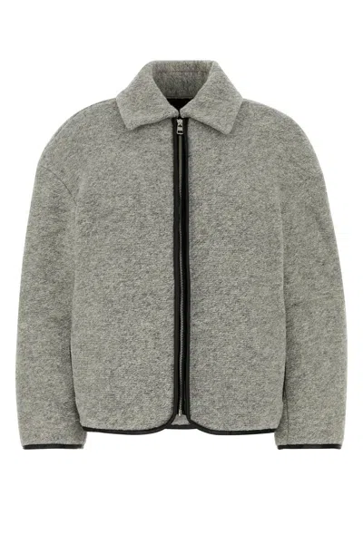 Jw Anderson Textured Wool Blend Jacket With High Collar In Gray