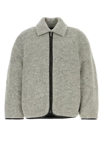 Jw Anderson Mens Light Grey Melange Contrast-trim Relaxed-fit Knitted Wool-blend Jacket In Gray