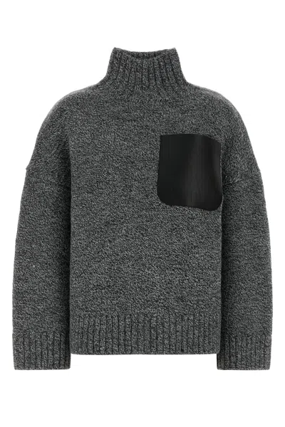 Jw Anderson Melange Grey Wool Blend Sweater In Gray
