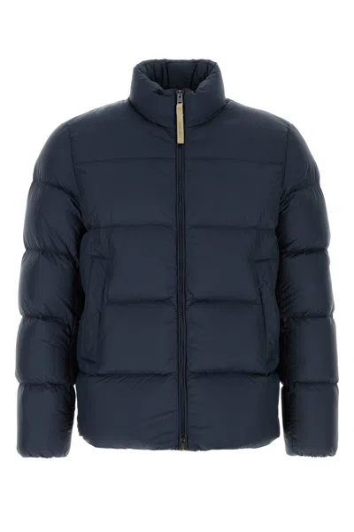 Woolrich Puffy Silhouette Coat With High Collar And Side Pockets In Blue