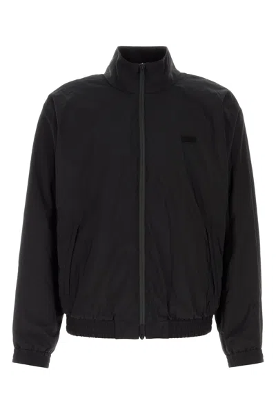 Ferragamo Wool Blend Jacket High Collar In Black