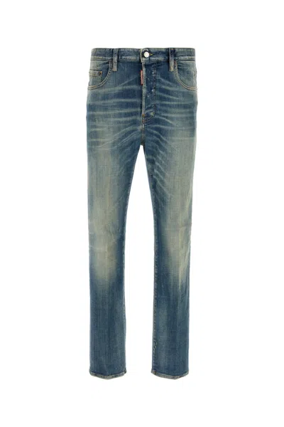Dsquared2 Men Blue Jeans With Logo Patch On The Rear And Distressed Effect In Denim Man In Multi