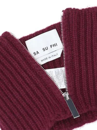 Sa Su Phi Textured Ribbed Scarf For All Seasons In Burgundy
