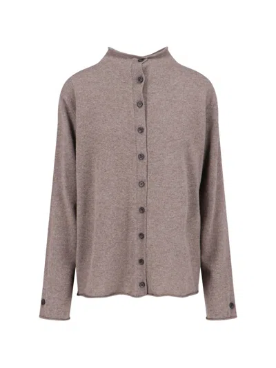 Lisa Yang Button-up Brown Sweater With Fine Knit Texture In Brown