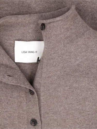 Lisa Yang Button-up Brown Sweater With Fine Knit Texture In Brown