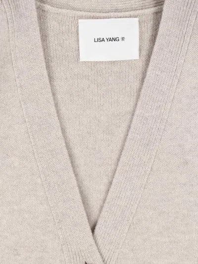 Lisa Yang Soft Beige Knit Cardigan With V-neckline And Button Closure In Neutral
