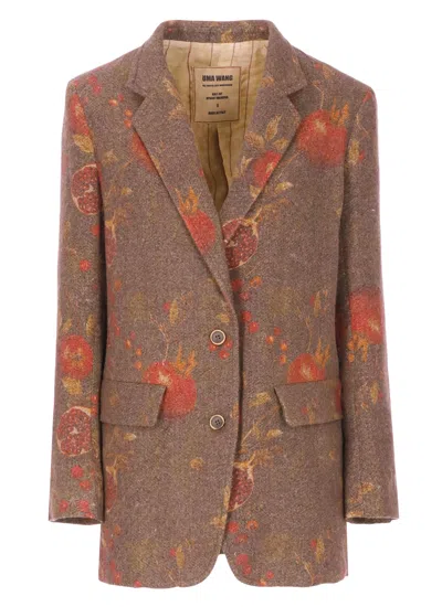 Uma Wang Contrasting Pattern Wool Blend Blazer In Brown