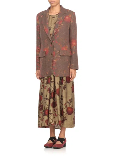 Uma Wang Contrasting Pattern Wool Blend Blazer In Brown