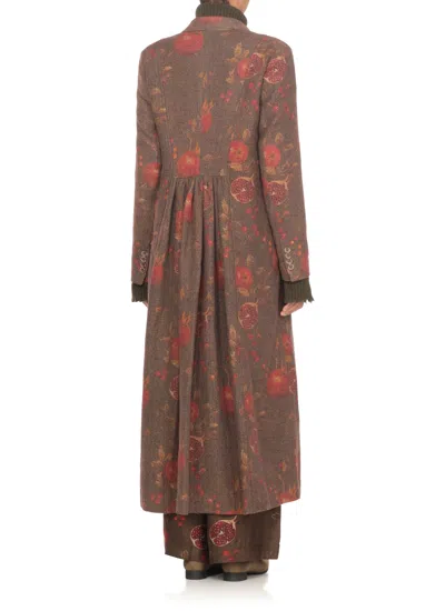 Uma Wang Double-breasted Floral Pattern Wool Coat In Brown