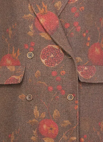 Uma Wang Double-breasted Floral Pattern Wool Coat In Brown
