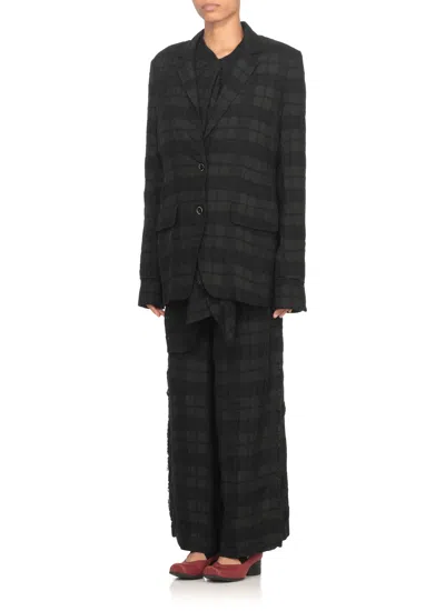 Uma Wang Long Blazer With Notched Lapels And Pockets In Black