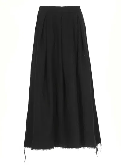 Uma Wang Midi-length Flared Skirt With Hook And Button Closure In Black
