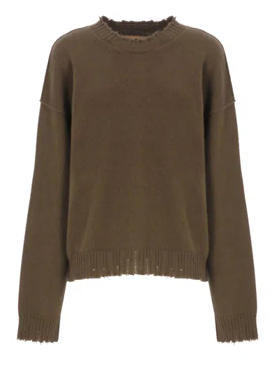 Uma Wang Green Cashmere Sweater With Distressed Details In Green