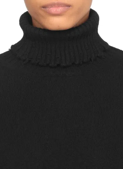 Uma Wang Knitwear Turtleneck Ribbed Distressed Hem Long Sleeves In Black